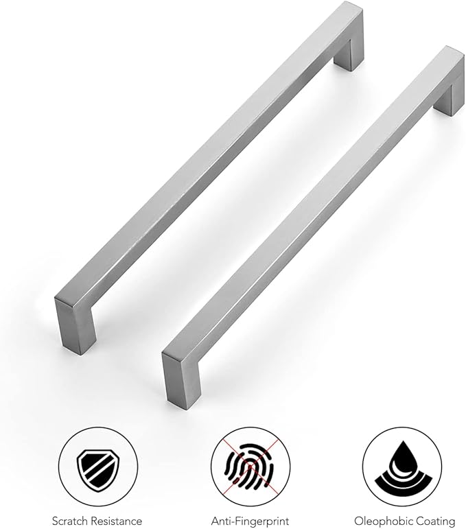 Ravinte 3 Pack 8-4/5 Inch Kitchen Square Cabinet Handles Satin Nickel Cabinet Pulls Brushed Nickel Drawer Pulls Kitchen 8-4/5 Inch Hole Center