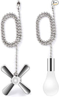 Vinaco Silver Ceiling Fan Pull Chain Set, Decorative Fan Pull Chain Extension with Pendant, 13.6 Inches Pull-Chains for Fans and Light with 3MM Ball Bead Chains, 2 Pack Fan Light Pull-Chain Extension