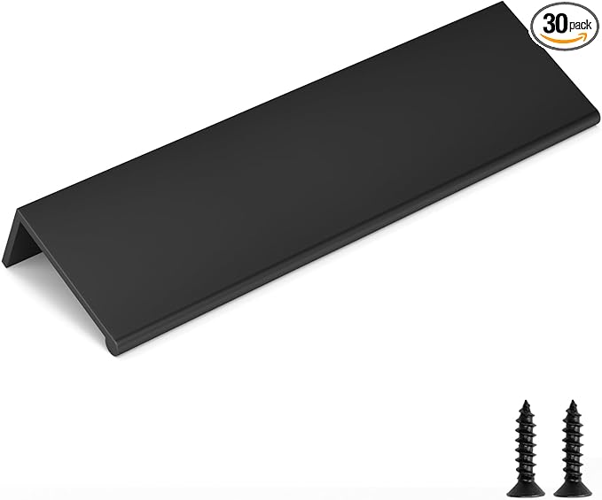 goldenwarm 30 Pack Black Finger Edge Pulls Drawer Finger Pulls Matte Black Kitchen Hardware Handles Bedroom Dresser Drawers,5in Hole Center