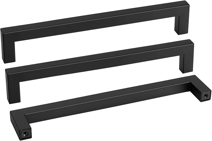 goldenwarm 45 Pack 10 Inch Black Cabinet Handles Matte Black Drawer Pulls Stainless Steel Cabinets Hardware Square Bar Modern for Kitchen Bathroom Cupboard