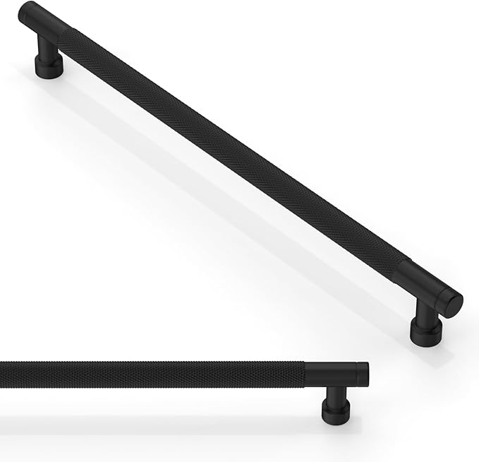 10 Pack Matte Black Knurled Cabinet Pulls 10 Inch(254mm) Kitchen Cabinet Handles Solid Zinc Alloy Cabinet Hardware Drawer Pulls