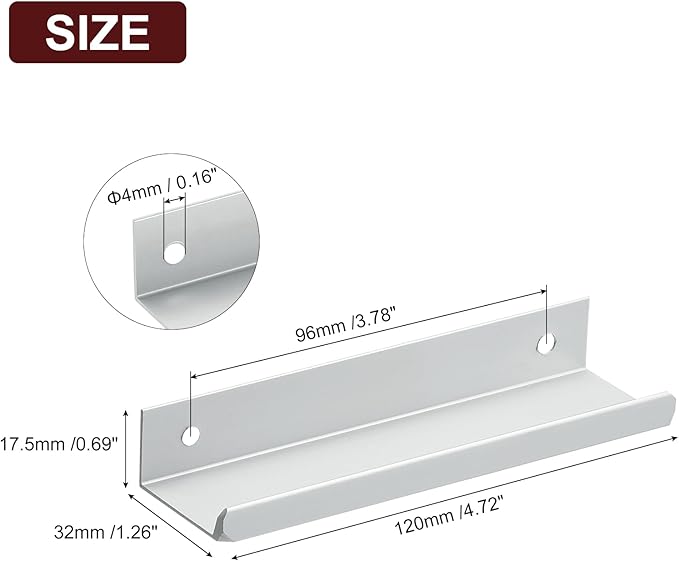 uxcell Cabinet Finger Edge Pull, 3pcs 120mm / 4.72" Aluminum Alloy Back Mount Hidden Cabinet Pulls Concealed Handle for Home Kitchen Drawer Cabinet, Silver