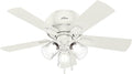 Hunter Fan Company 52152, 42 inch Crestfield Fresh White Low Profile Flush Mount Ceiling Fan with Lights LED and Pull Chain