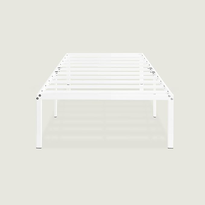 Best Price Mattress 18 Inch Metal Platform Bed Frame, Heavy Duty Steel Slats, White, Twin