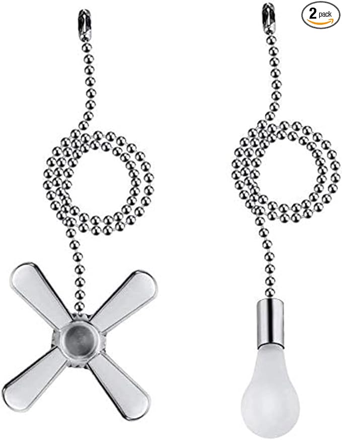 Ceiling Fan Pull Chain, 2pcs 3mm Diameter Beaded Ball Fan Pull Chain , 13.6 Inches Fan Pulls Set with Connector（Nickel ）
