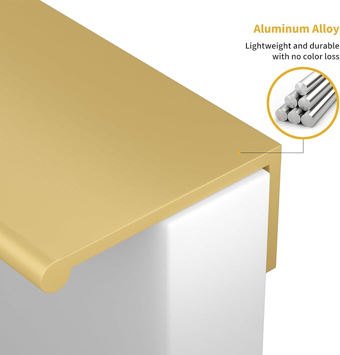 goldenwarm 10 Pack Gold Finger Edge Pulls Drawer Finger Pulls Champagne Gold Kitchen Hardware Handles Bedroom Dresser Drawers,2-1/2 in Hole Center