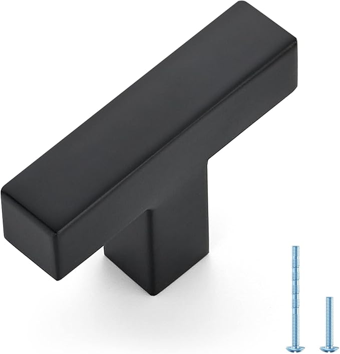 Ravinte 1 Pack Black Cabinet Pulls Single Hole Square Kitchen Cabinet Handles Matte Black Kitchen Hardware for Drawer Pulls Drawer Handles Come with Screwdriver