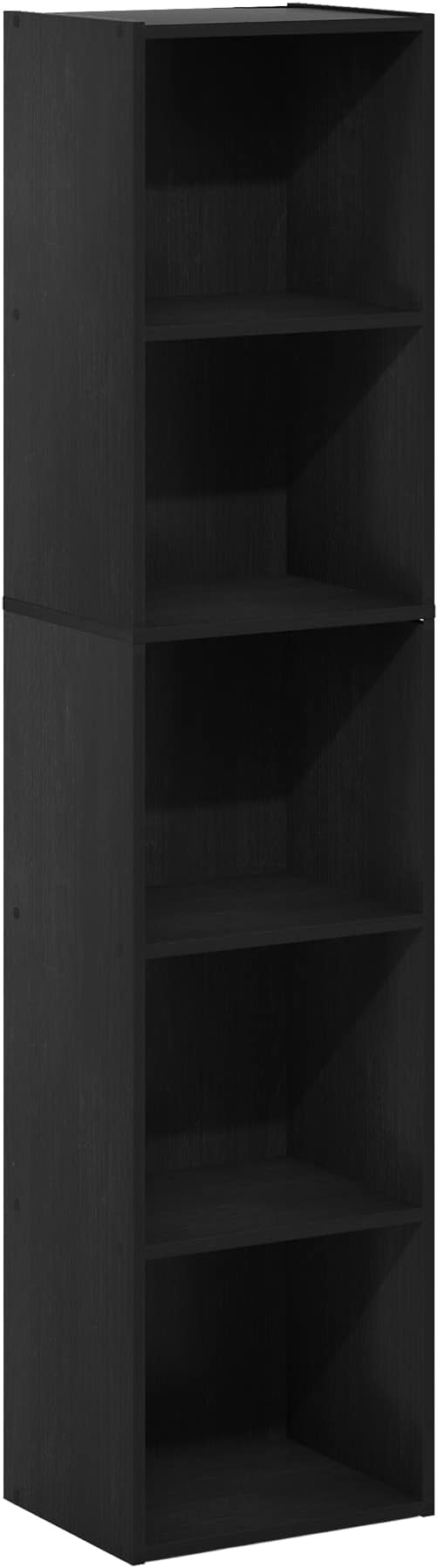 Furinno PASIR Book Shelf, 5-Tier Modern Bookshelf, Open Shelves Bookcase 9" x 12" x 52", for Living Room, Bedroom, Home Office, Blackwood