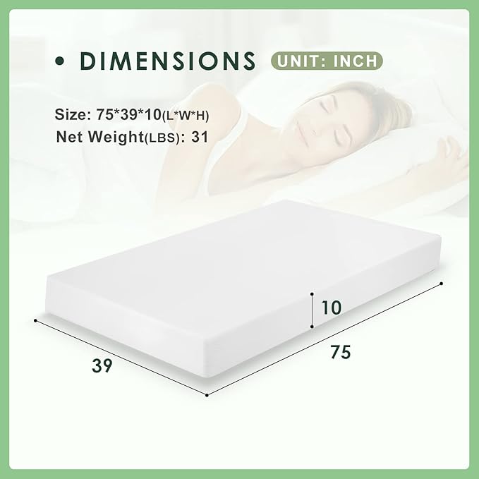 PayLessHere 10 Inch Twin Gel Memory Foam Mattress Fiberglass Free/CertiPUR-US Certified/Bed-in-a-Box/Cool Sleep & Comfy Support