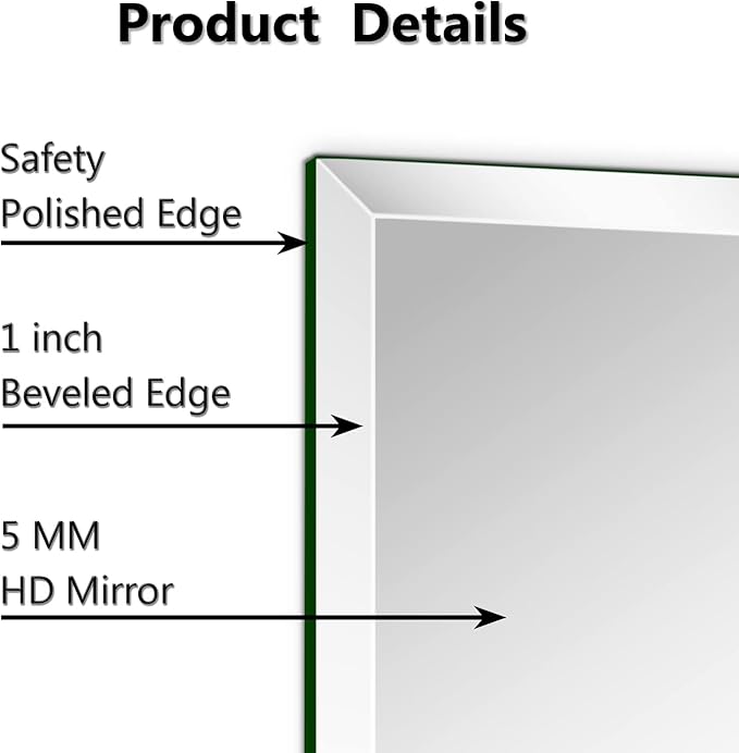 24"x30" Frameless Rectangle Wall Mirror with 1 inch Beveled Edge for Bathroom Vanity