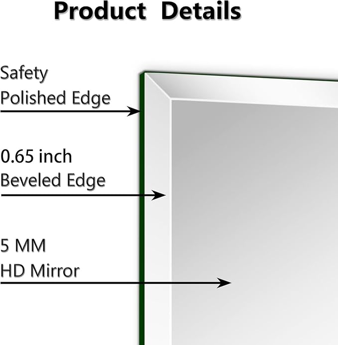 16"x20" Frameless Rectangle Wall Mirror with 1 inch Beveled Edge for Bathroom Vanity