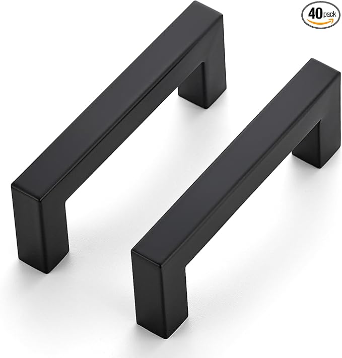 JOY DECOR 40 Pack Cabinet Handles, Black Cabinet Pulls, 3 Inch Kitchen Closet Handles Square Drawer Pulls Stainless Steel Drawer Hardware, 76mm Hole Centers