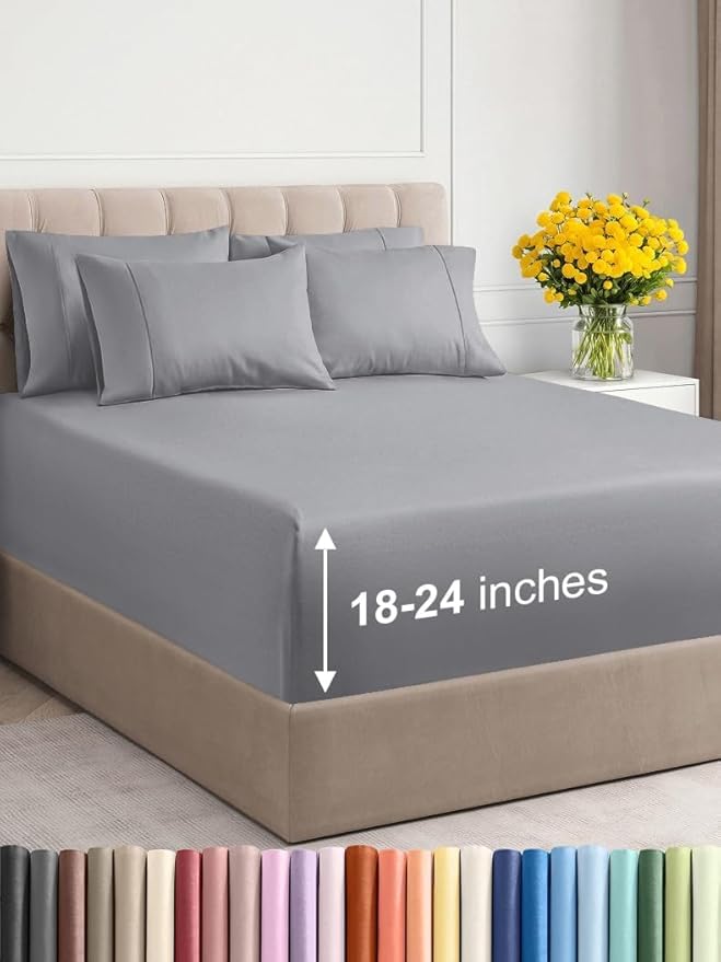 Extra Deep Cal King Sheet Set - 6 Piece Breathable and Cooling Sheets - Hotel Luxury Bed Sheets Set - Easy Fit - Soft, Wrinkle Free and Comfy Sheets Set - Steel Blue Sheet Set with Extra Deep Pockets