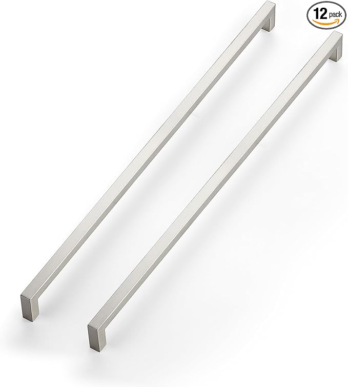 JOY DECOR 12 Pack Cabinet Handles, Brushed Nickel Cabinet Pulls, 18 Inch Kitchen Closet Handles Square Drawer Pulls Stainless Steel Drawer Hardware, 458mm Hole Centers