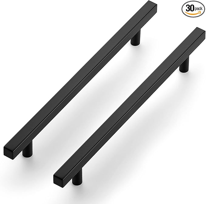 Ravinte Black Cabinet Handles 30 Pack 8 inch Matte Black Square Cabinet Pulls Black Kitchen Hardware 11 inch Overall Length Black Kitchen Drawer Pulls