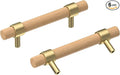 Wooden Drawer Pulls,6-Pack Beech Wood Drawer Handles 5in,Suitable for Kitchen, Living Room, Bedroom, Bathroom and Other Scenes,Gold