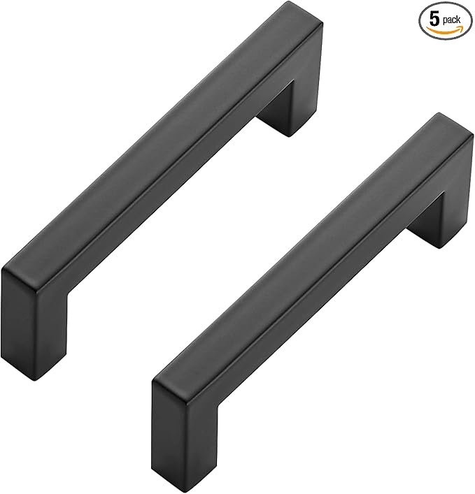 Ravinte 5 Pack Black Cabinet Pulls 4 Inch Square Kitchen Cabinet Handles Matte Black Kitchen Hardware for Drawer Pulls Drawer Handles Come with Screwdriver