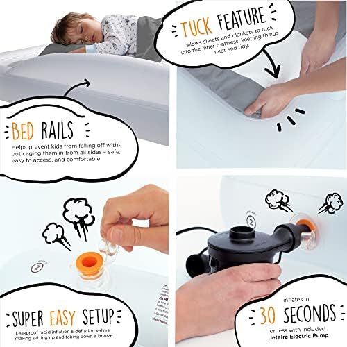 The Shrunks Twin Air Mattress Travel Bed for Kids and Adults with Pump Portable Inflatable Mattress Blow Up Air Bed for Travel, Camping or Sleepovers 78" x 43" - Blue