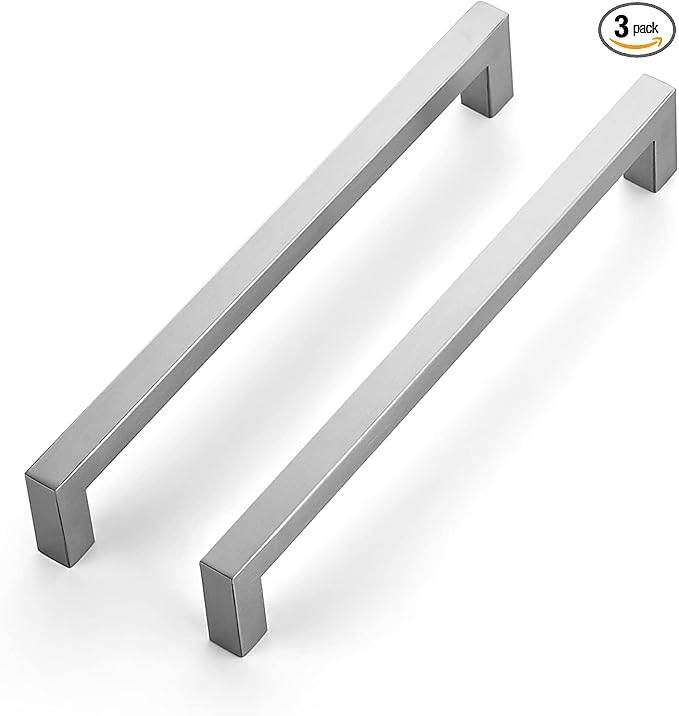 Ravinte 3 Pack 8 Inch Square Cabinet Handles - Satin Nickel & Brushed Nickel Drawer Pulls - Kitchen Cabinet Hardware