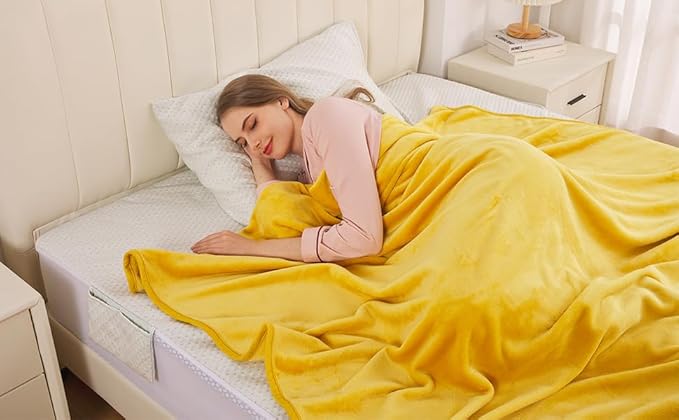Soft Queen Size Blanket for All Season Warm Fuzzy Microplush Lightweight Thermal Fleece Summer Autumn Fall Winter Spring Blankets for Queen Full Bed Couch Sofa,90x90 Inches,Yellow