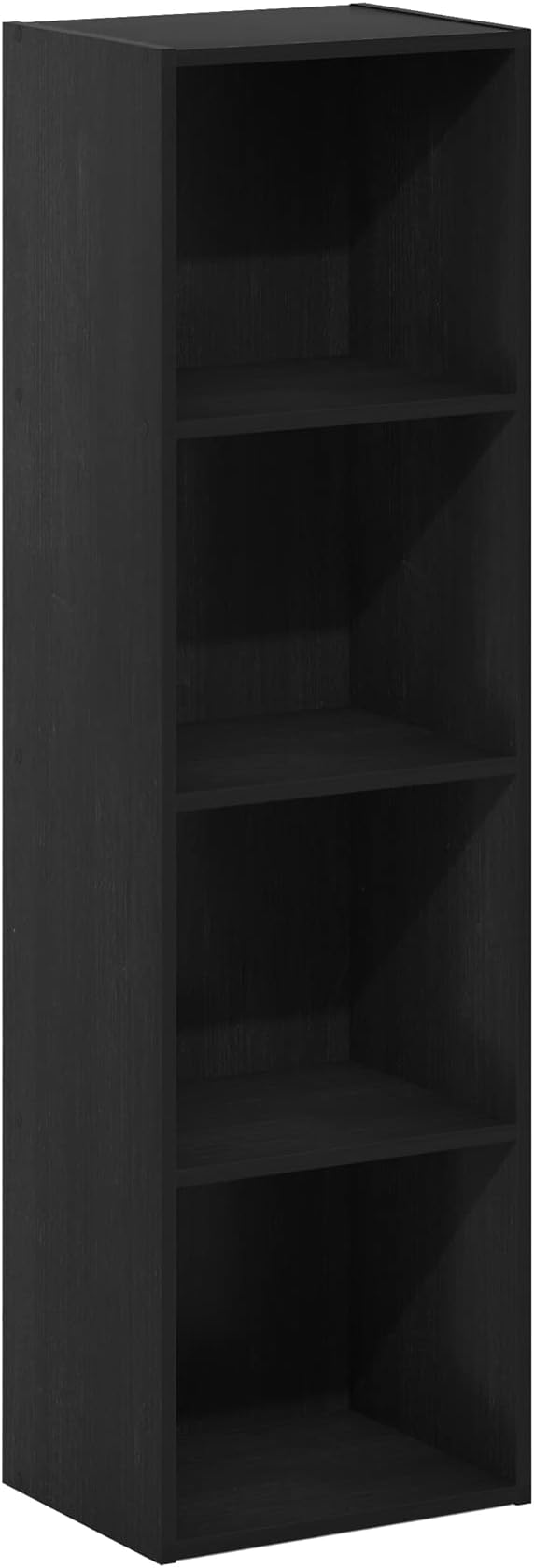 Furinno PASIR Book Shelf, 4-Tier Modern Bookshelf, Open Shelves Bookcase 9" x 12" x 42", for Living Room, Bedroom, Home Office, Blackwood