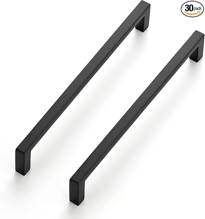 Ravinte 30 Pack Matte Black Cabinet Pulls, 6-1/4 Inch (160mm) Hole Center Slim Kitchen Handles, Square Drawer Pulls for Cabinets & Cupboards, Hardware