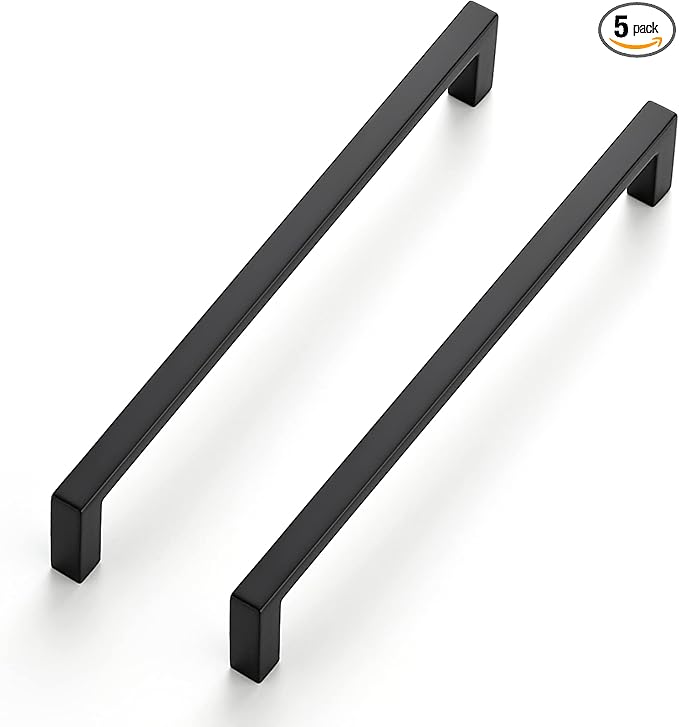 Ravinte 5 Pack Matte Black Cabinet Pulls, 6-1/4 Inch (160mm) Hole Center Slim Kitchen Handles, Square Drawer Pulls for Cabinets & Cupboards, Hardware