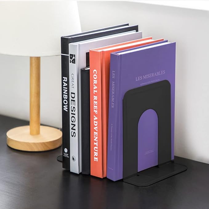 MaxGear Book Ends Universal Premium Bookends for Shelves, Non-Skid Bookend, Heavy Duty Metal Book Stopper for Books/Movies/CDs/Video Games, 6 x 4.6 x 6 in, Black, 6 Pairs/12 Pieces, Large