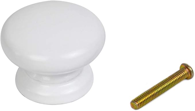 8PCS Round Wood Drawer Knob,Dresser Furniture Drawers 33mm Dia,White Cabinet Pulls Handles with Screws Hardware for Drawer Wardrobe Dresser