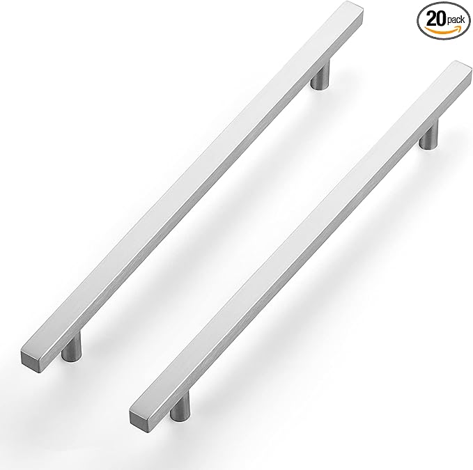 Ravinte Brushed Nickel Cabinet Handles 20 Pack 10 inch Satin Nickel Square Cabinet Pulls Silver Hardware for Kitchen Cabinets 12-1/2 inch Overall Length Stainless Steel Drawer Pulls