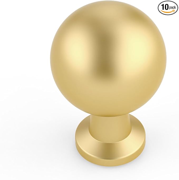 Amerdeco 10 Pack Kitchen Cabinet Knobs Brushed Gold Cabinet Knobs Bedroom Dresser Drawer Knobs Single Hole Cabinet Handles