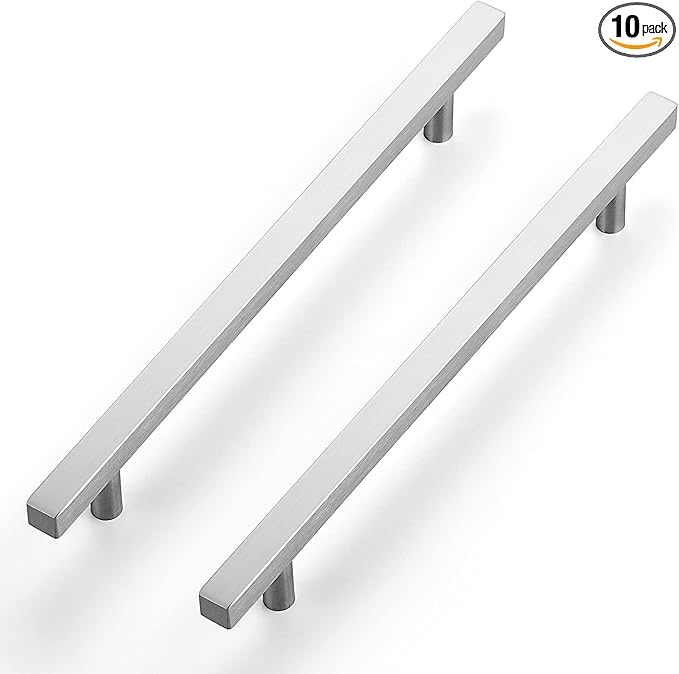 Ravinte Brushed Nickel Cabinet Handles 10 Pack 7-1/2 inch Satin Nickel Square Cabinet Pulls Silver Hardware for Kitchen Cabinets 10 inch Overall Length Stainless Steel Drawer Pulls