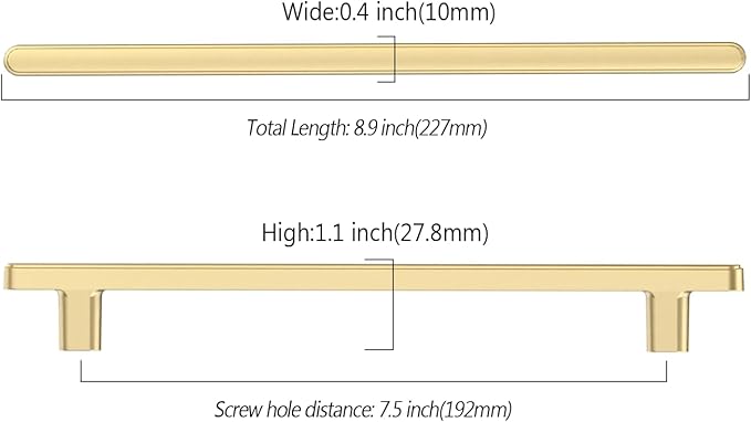 10 Pack 7.5 Inch(192mm) Kitchen Cabinet Handles Brushed Gold Cabinet Pulls Kitchen Cabinet Hardware Drawer Pulls for Cupboard Wardrobe