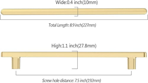 10 Pack 7.5 Inch(192mm) Kitchen Cabinet Handles Brushed Gold Cabinet Pulls Kitchen Cabinet Hardware Drawer Pulls for Cupboard Wardrobe