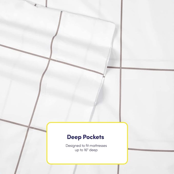 Queen Sheets Window Pane White - 6 Piece 1500 Supreme Collection Fine Brushed Microfiber Deep Pocket Queen Sheet Set Bedding - 2 Extra Pillow Cases, Great Value, Queen, Window Pane White