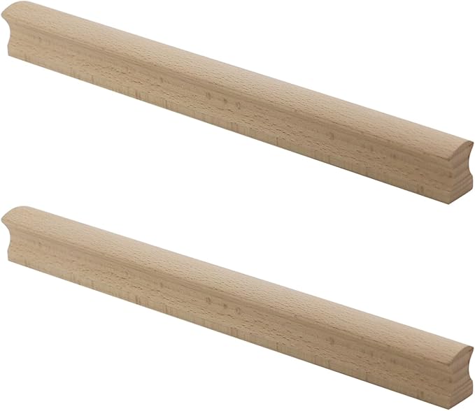 2Pcs Unfinished Beech Wood Solid Furniture Pulls,Unpainted Paintable Wooden Cupboard Closet Drawer Handle Pull,Length 11.81",Hole Dis.8.82"