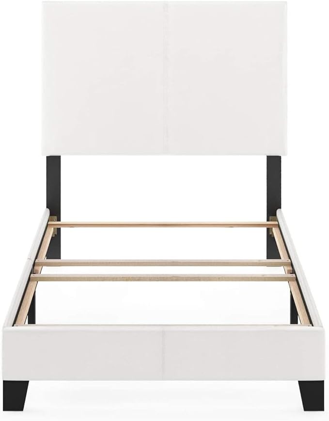 Furinno FB19821TWH Pessac PU Leather Upholstered Platform, Twin, White