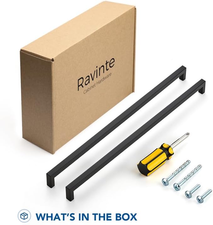 Ravinte 10 Pack Black Cabinet Pulls 18 Inch Square Kitchen Cabinet Handles Matte Black Kitchen Hardware for Drawer Pulls Drawer Handles Come with Screwdriver