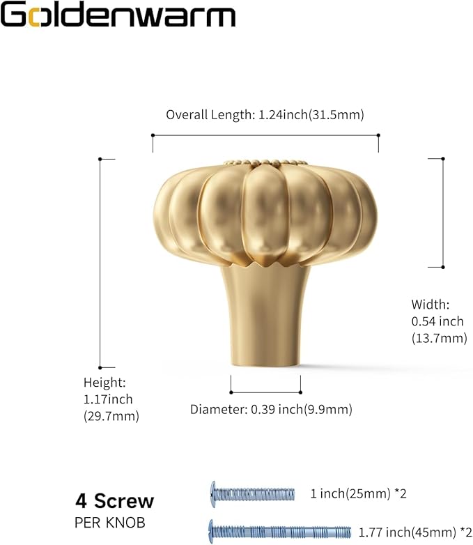 goldenwarm 18 Pack Gold Dresser Knobs for Drawer Knob for Cabinet Pulls Hardware Handle Brushed Brass Vintage Luxury Pull
