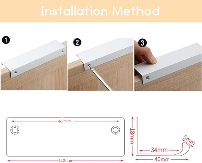 JOOJA 10 Pack Modern Style Finger Edge Pull Furniture DrawerHandles Hidden Cabinet Kitchen Drawer Handles Knobs, Silver 120mm