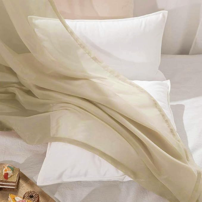 MIULEE Luxury Sheer Voile Elegant Topper Long Valance Solid Treatment Swags Drapes for Window Ceremony Wedding Canopy Bed 54" x 216" Beige