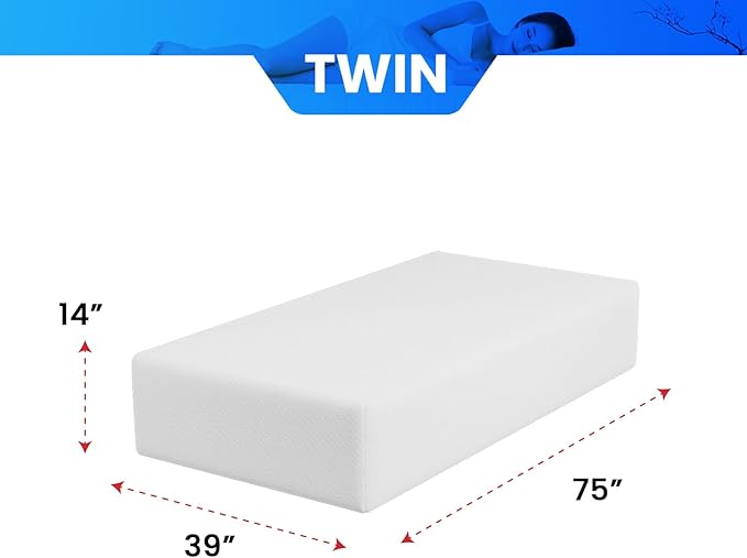 PayLessHere 14 Inch Gel Memory Foam Mattress/Medium-Firm Mattress/Fiberglass Free/CertiPUR-US Certified/Bed-in-a-Box/Cool Sleep & Comfy Support,Twin