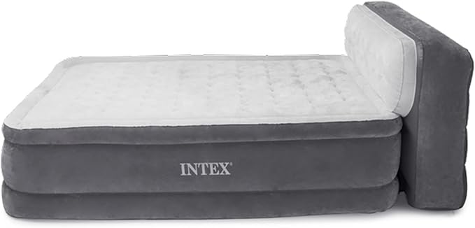 Intex Dura-Beam Ultra Plush Inflatable Pillow Top Bed Air Mattress with Headboard, Built-in Internal Electric Pump and Carry Storage Bag, Queen, Gray
