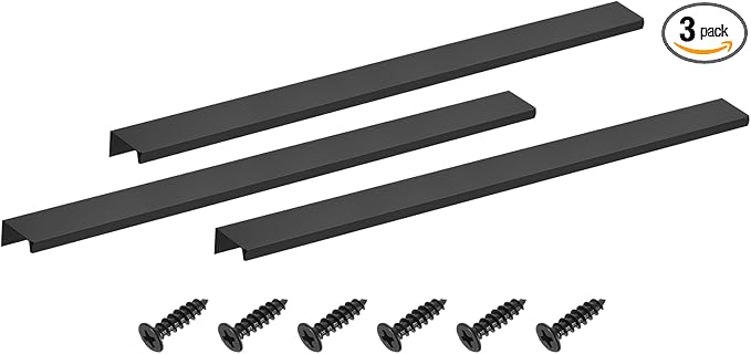 uxcell Cabinet Finger Edge Pull, 3pcs 400mm / 15.75" Aluminum Alloy Back Mount Hidden Cabinet Pulls Concealed Handle for Home Kitchen Drawer Cabinet, Black