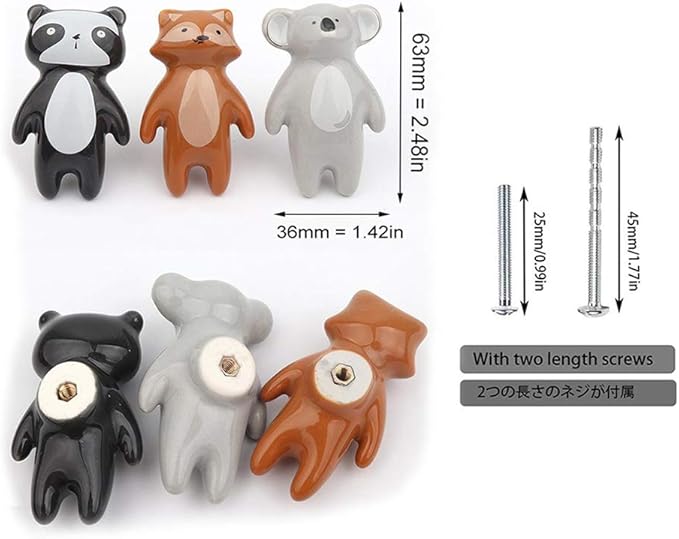 5Pcs Cute Animal Knobs Kids Handles Ceramic Knobs Children's Room Door Nursery Cupboard knobs Lovely Cabinet pulls Drawer knob for Kids, with Screws