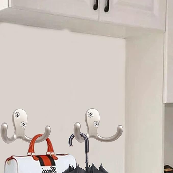 20 Pcs Coat Hooks Hardware Wall Hooks Heavy Duty Hooks for Hanging Coats Double No Rust Hook Wall Mounted for Key, Towel, Bags, Cup, Hat