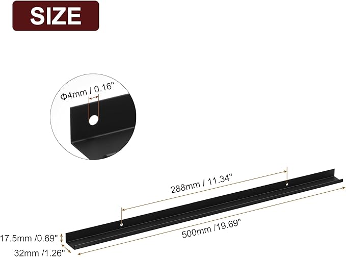 uxcell Cabinet Finger Edge Pull, 1pcs 500mm / 19.69" Aluminum Alloy Back Mount Hidden Cabinet Pulls Concealed Handle for Home Kitchen Drawer Cabinet, Black