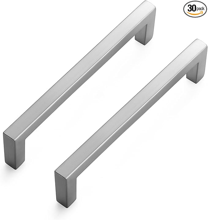 Ravinte 30 Pack Solid 5 Inch Center to Center Slim Square Bar Drawer Handles Cabinet Hardware - Brushed Nickel Kitchen Pulls