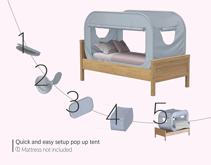 TidyFriend Twin Bed Tent, Pop-Up Privacy Canopy & Tent Beds for Kids and Adults – Cozy, Light Blocking, Breathable Pongee Fabric for Sleep, Play, or Study, Collapsible Design (Modern Grey)