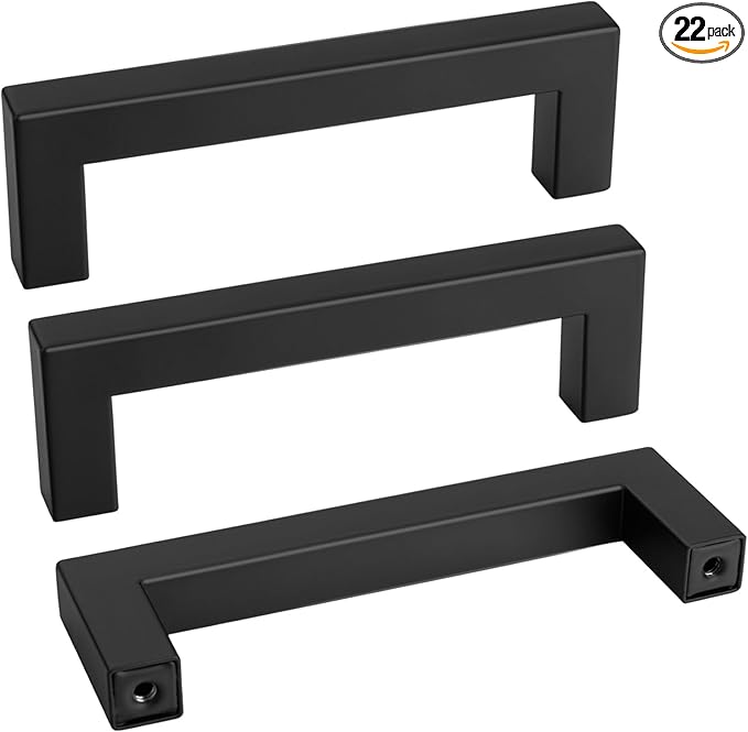 goldenwarm 22 Pack 3-3/4 inch Black Square Bar Cabinet Pull - Drawer Pulls Cabinet Handle Stainless Steel Modern Hardware for Kitchen and Bathroom Cabinets Cupboards
